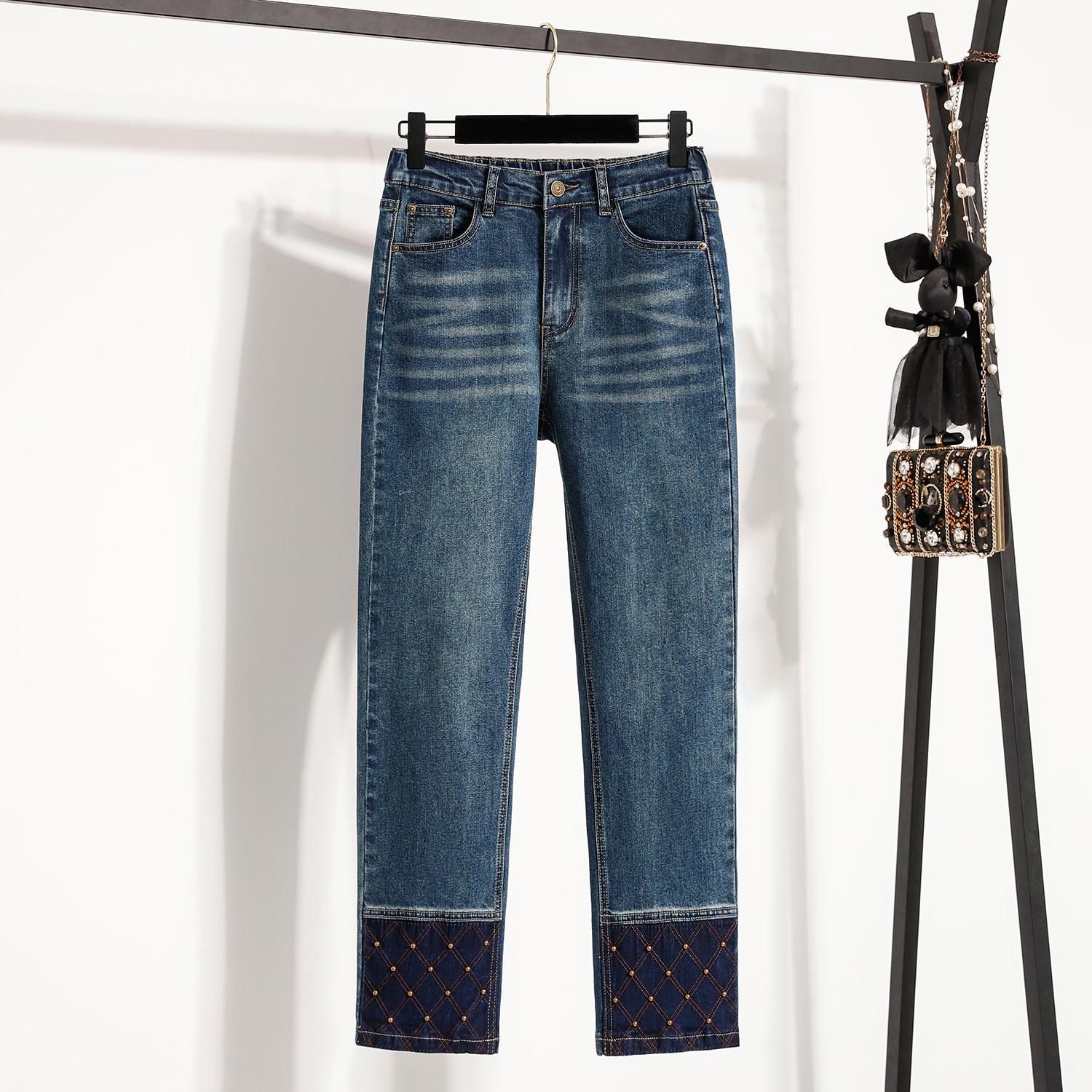 

DIMANAF 2025 Plus Size Autumn Women Jeans Elastic Pants Denim Blue High Waist New Pants 5XL 5XL синий