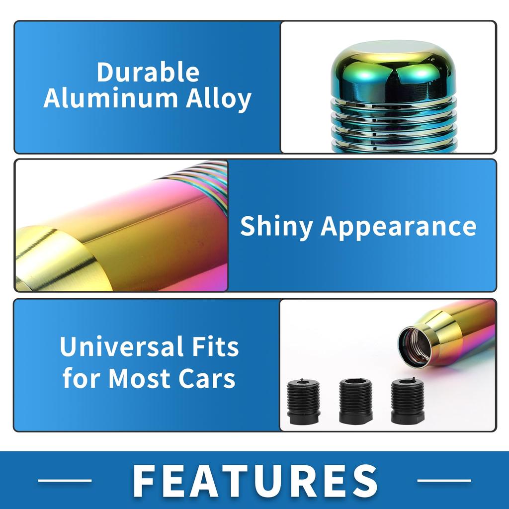 A ABSOPRO Universal Shift Knob Multicolor Aluminum Alloy with 3 Adapters for Automobiles 8.5cm