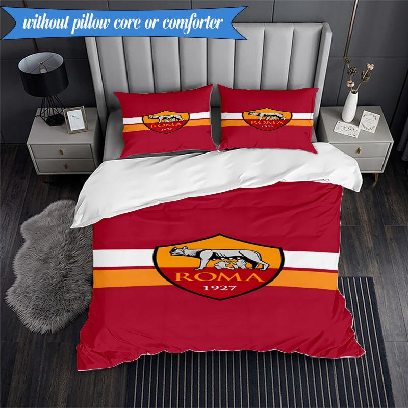 3PCS AS Roma1 Football club Printed Soft Bedding Set,Including 1pc Duvet Cover And 2pcs Pillowcases Perfect for Bedroom, Dormitory, Fan gift