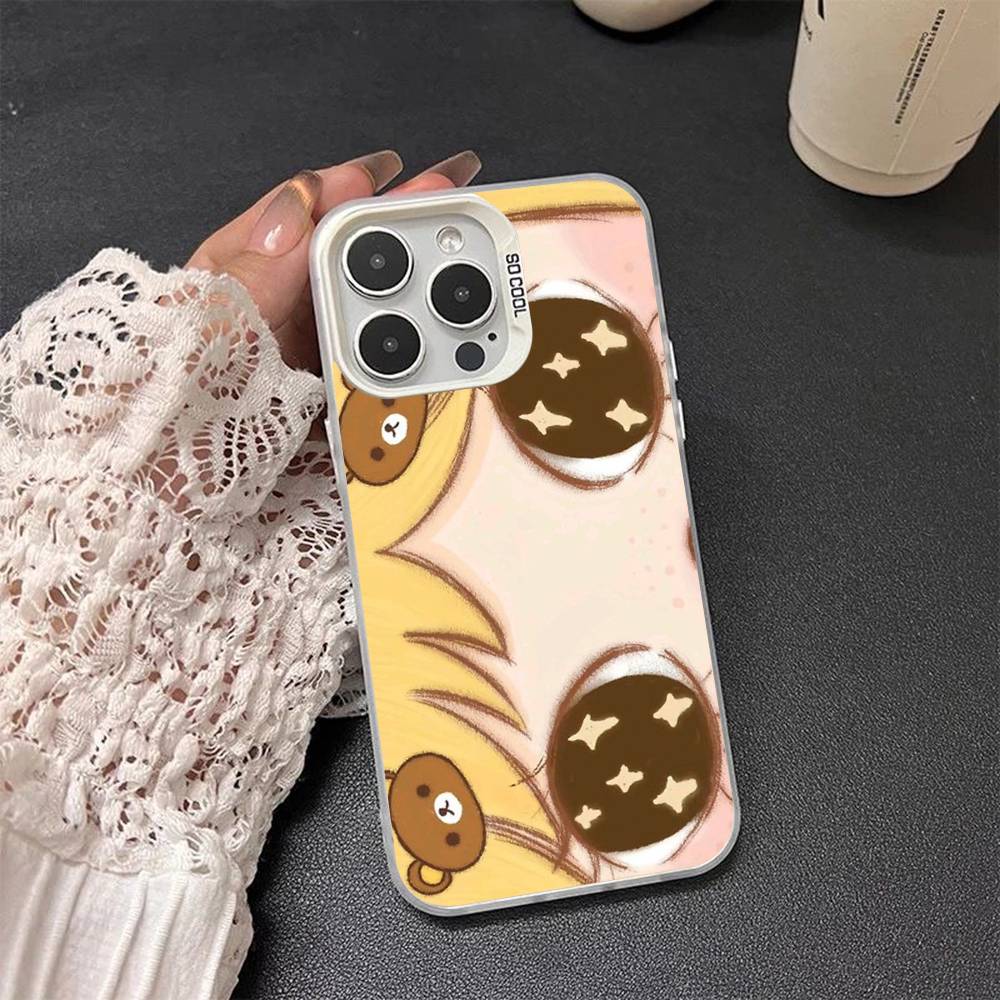 Kawaii Cute Black Big Eyes Cool Colored Silver frosted For iPhone Phone Case 17 16 15 14 13 12 11 Pro Max XR Plus Shockproof