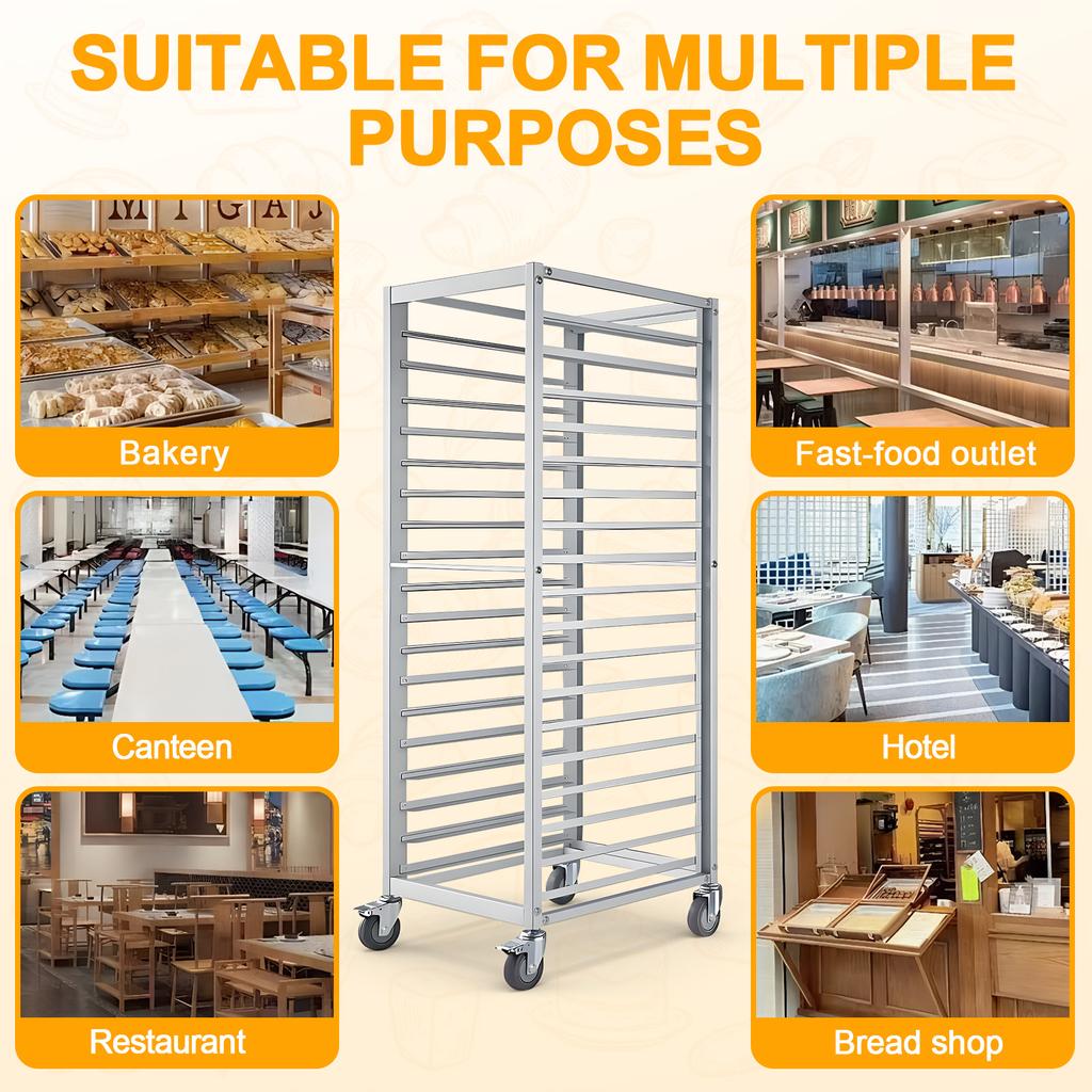 18 Tier Aluminum Bread Baking Speed Rack with Wheels Commercial Kitchen Bun Pan Sheet Pan Rack for Restaurant Cafeteria Pizzeria