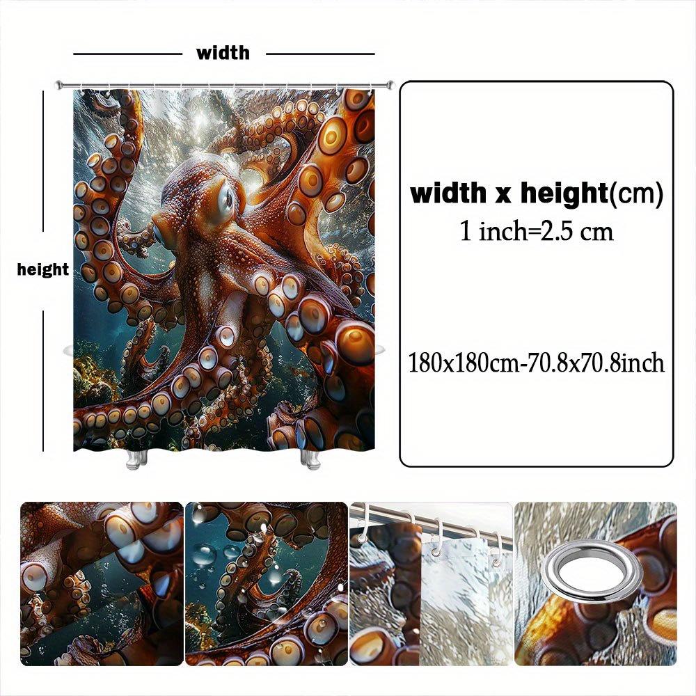 Realistic Octopus Shower Curtain Red-Brown Tentacle Design Suitable For Bathroom Decoration, Contains 12 Hooks,180X180Cm
