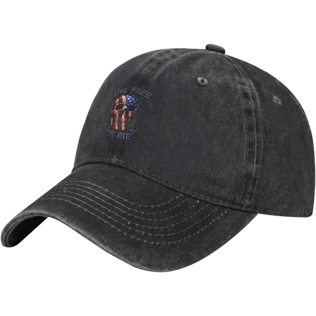 American Flag Skull Baseball Cap Washed Cotton Adjustable Sun Protection Dad Hat for Unisex