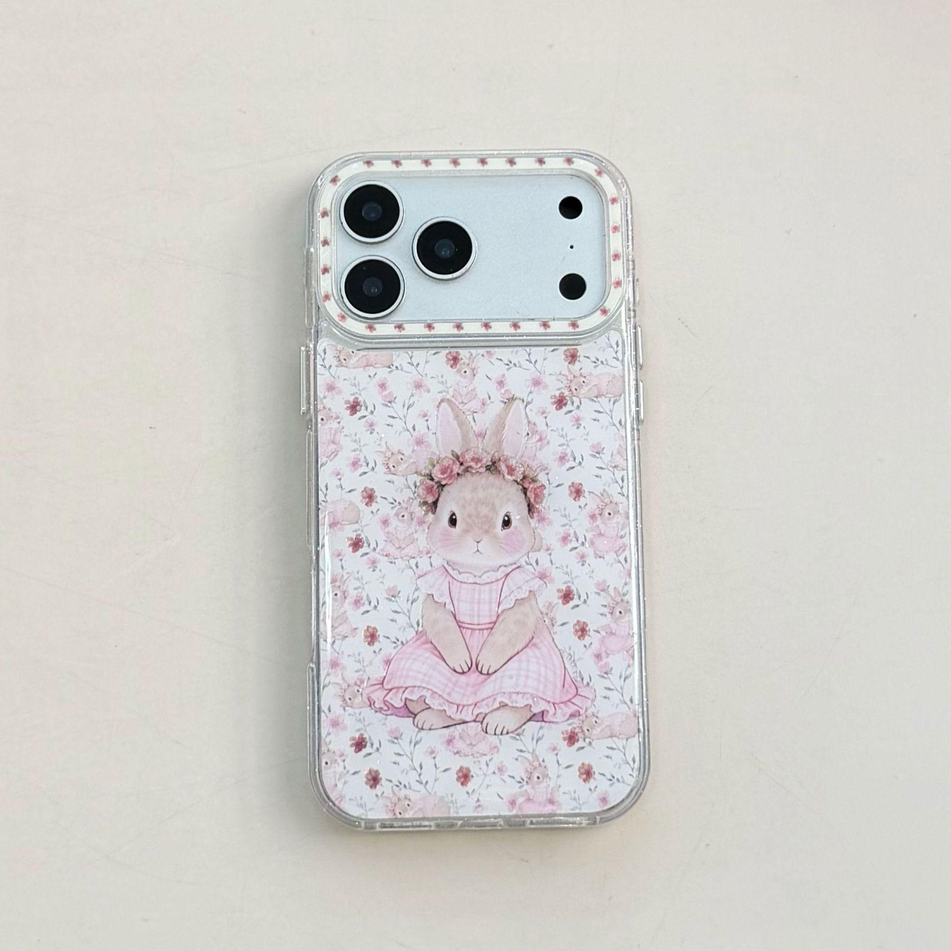 

Позолоченный Резиновый Цветочный Кролик Медведь Чехол для iPhone 15/16 Pro Max/17 Pro с Защитой Камеры iPhone 15 Pro