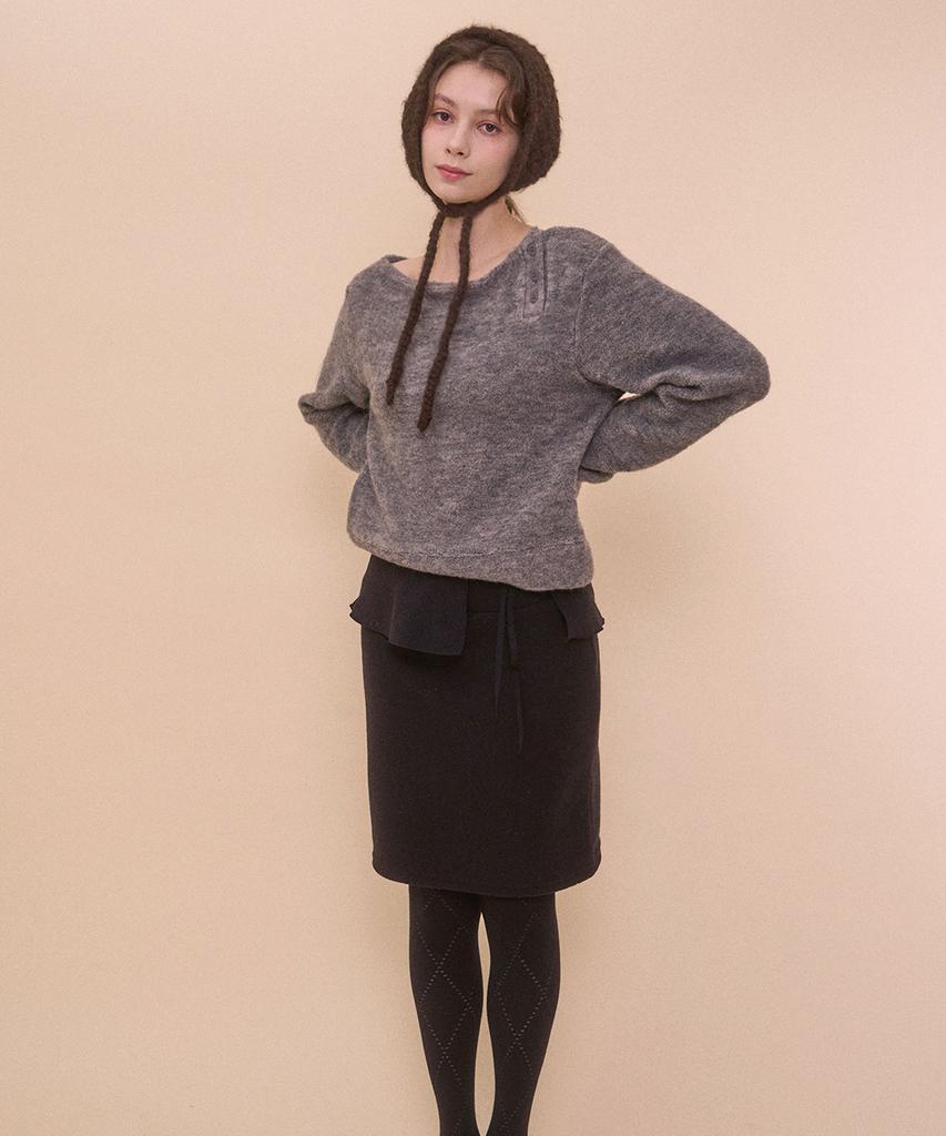 BELLIALEU Fuzzy Boat Neck Knit-Gray