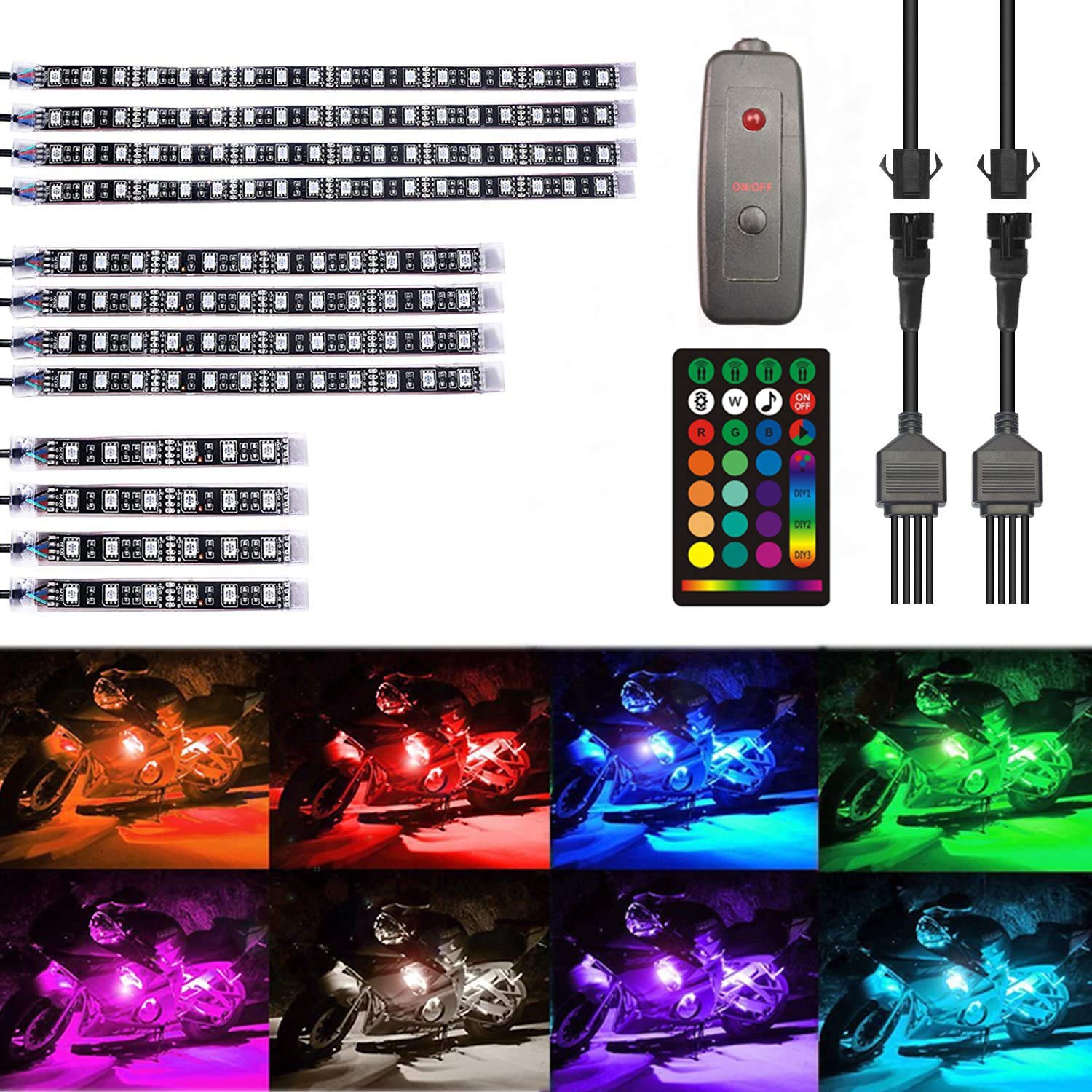 

GREENBEAN Набір RGB світлодіодних стрічок для з Музикою Гальмування та Кермування Множинне Освітлення Потокове та Радіочастотний Пульт Дистанційного Керування для Прикраси Шасі Автомобіля