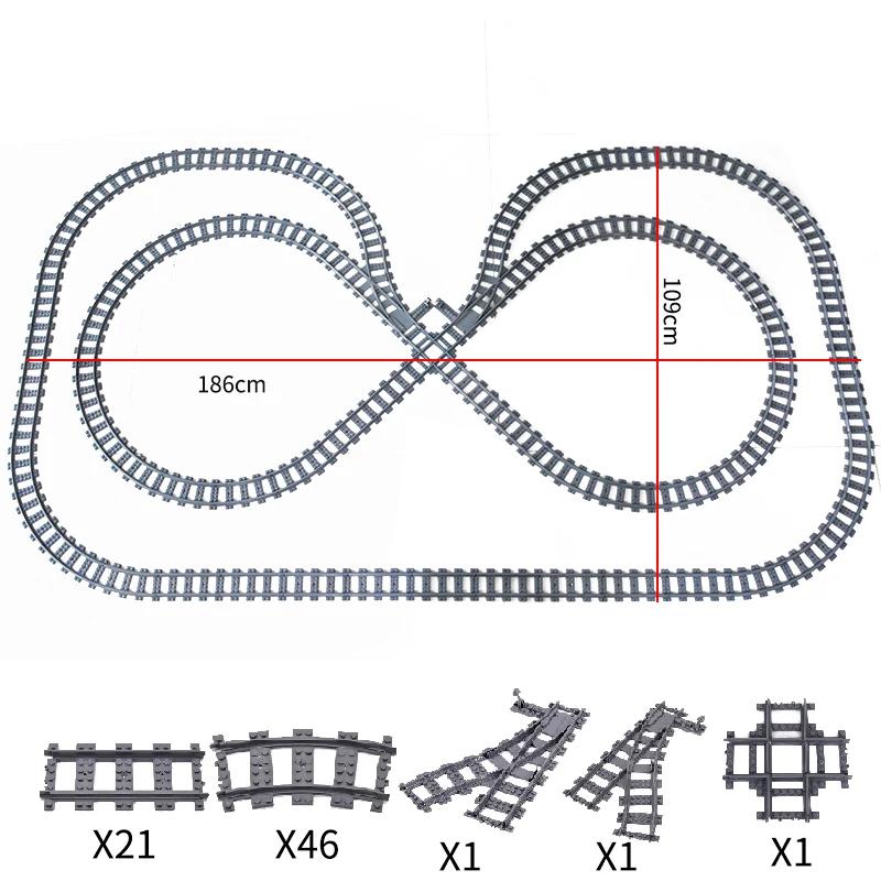 City Trains Flexible Switch Railway Tracks Rails Crossing Forked Straight Curved Building Block Bricks Toys Compatible with 7996