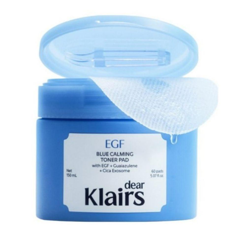 Klairs EGF Blue Calming Toner Pads Soothing Hydrating Facial Pads 150ml 60 Sheets