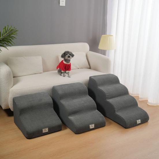 Dog Stairs for Small Dogs Curved Dog Steps Indoor Puppy Older Pets Ramp with Washable Cover Non-Slip Bottom Stairs for Puppies Medium Pets