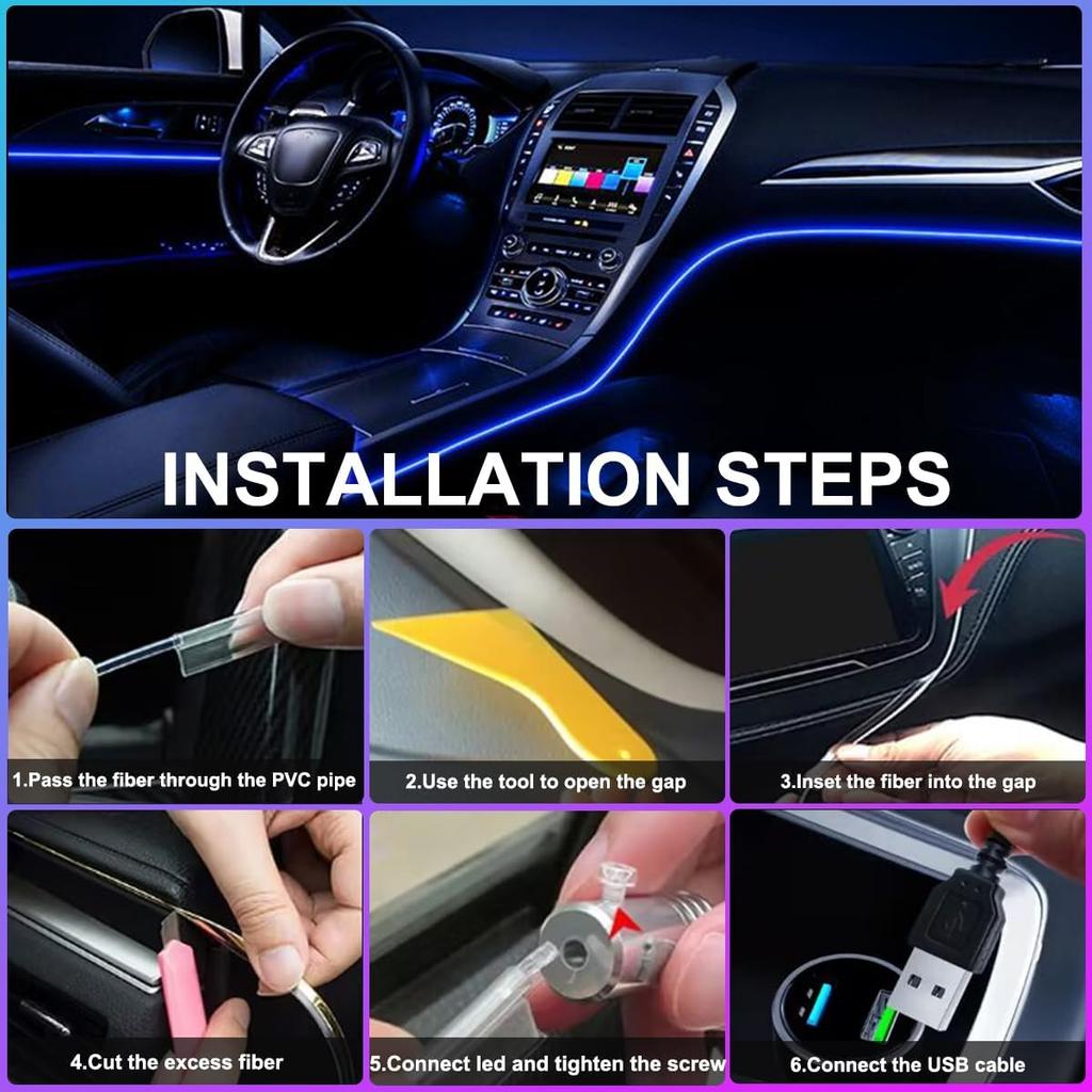Car LED Interior Strip Lights, TEKSHINNY RGB Car Interior LED Light Wireless APP And Remote Control, 5 In 1 Ambient Lighting Kit With 236 Inches