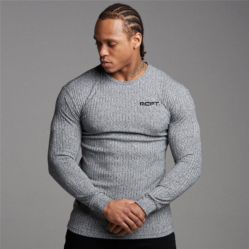 Muscleguys Fashion Plain Colour Thin Knit Shirt Long Sleeved Men's Casual Fitness Clothes M-2XL 5 Colors