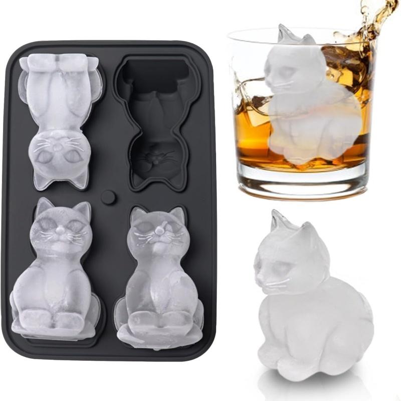 3D Cat Ice Cube Tray Mold BPA-Free Silicone Ice Cube Maker for Whiskey Cocktails