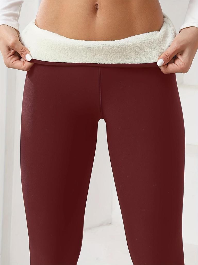 Women's High-Waisted Plus Velvet Warm Leggings - Thick Winter, Elastic Waistband, Tummy Control, Solid Color