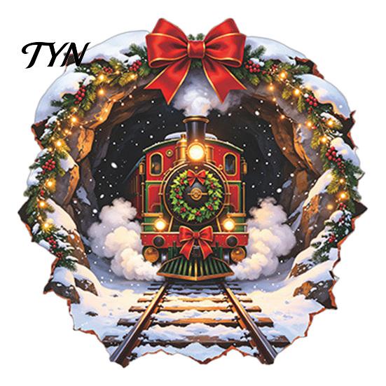 Winter Wonderland Decals Christmas Vintage Steam Train Static Window Sticker, 3D Broken Wall Effect Glass Scene Decorations No-Adhesive Decal for Xmas