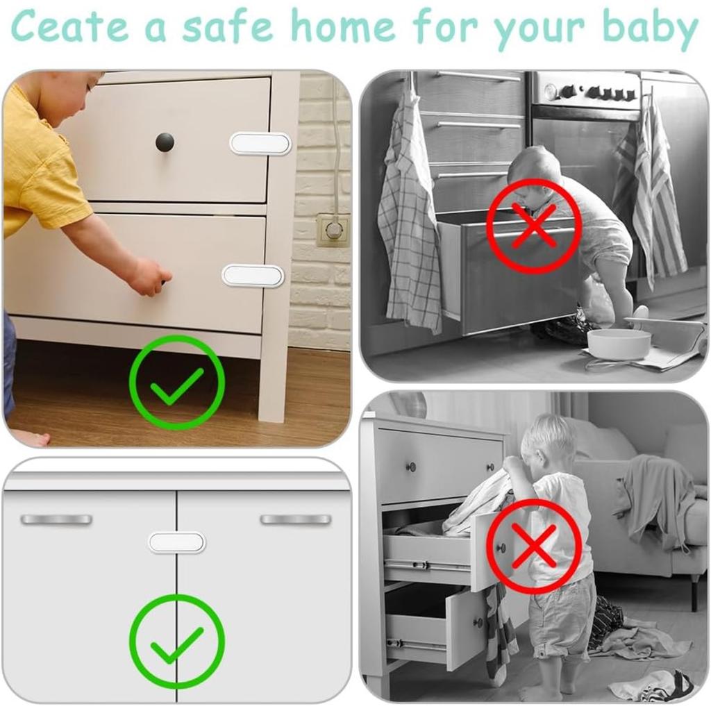 Kids Cabinet Locks, 10 Pcs Child Safety Cabinet Locks, Child Locks for Cupboards, Child Safe Latches for Kitchen Door Drawer Cupboard