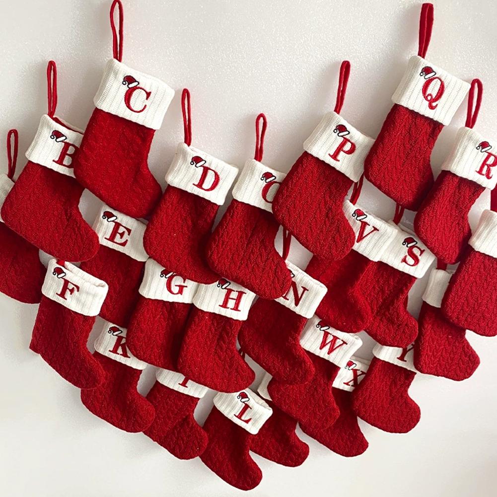2025 Christmas Wool Knitted Sock Decoration Cute Letter Stocking Creative Tree Pendant Home Ornament Xmas Gift Home Decoration