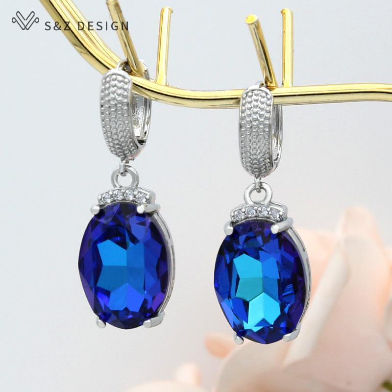 Fashion Large Oval Crystal Drop Earrings For Women Wedding Elegant Rose Gold Color Cubic Zirconia Eardrop Jewelry
