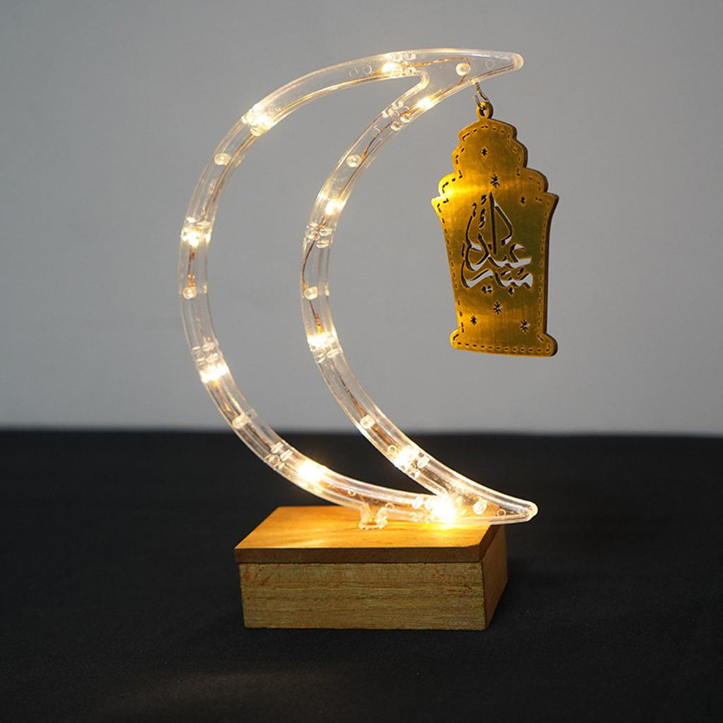 

Moon Lights Mubarak with Wooden Base Tabletop for Festival Party Supplies