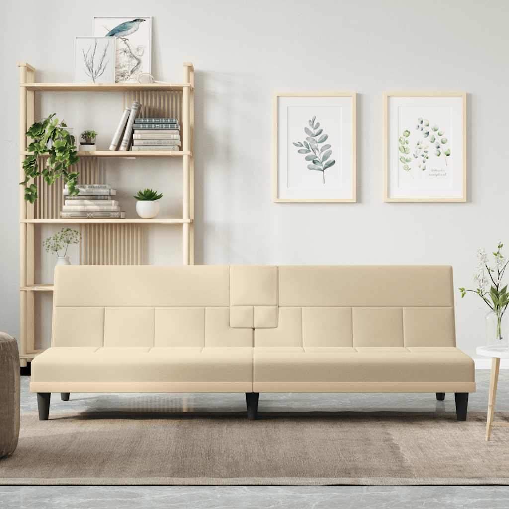 Cream Fabric Sleeper Sofa with Drink Holders