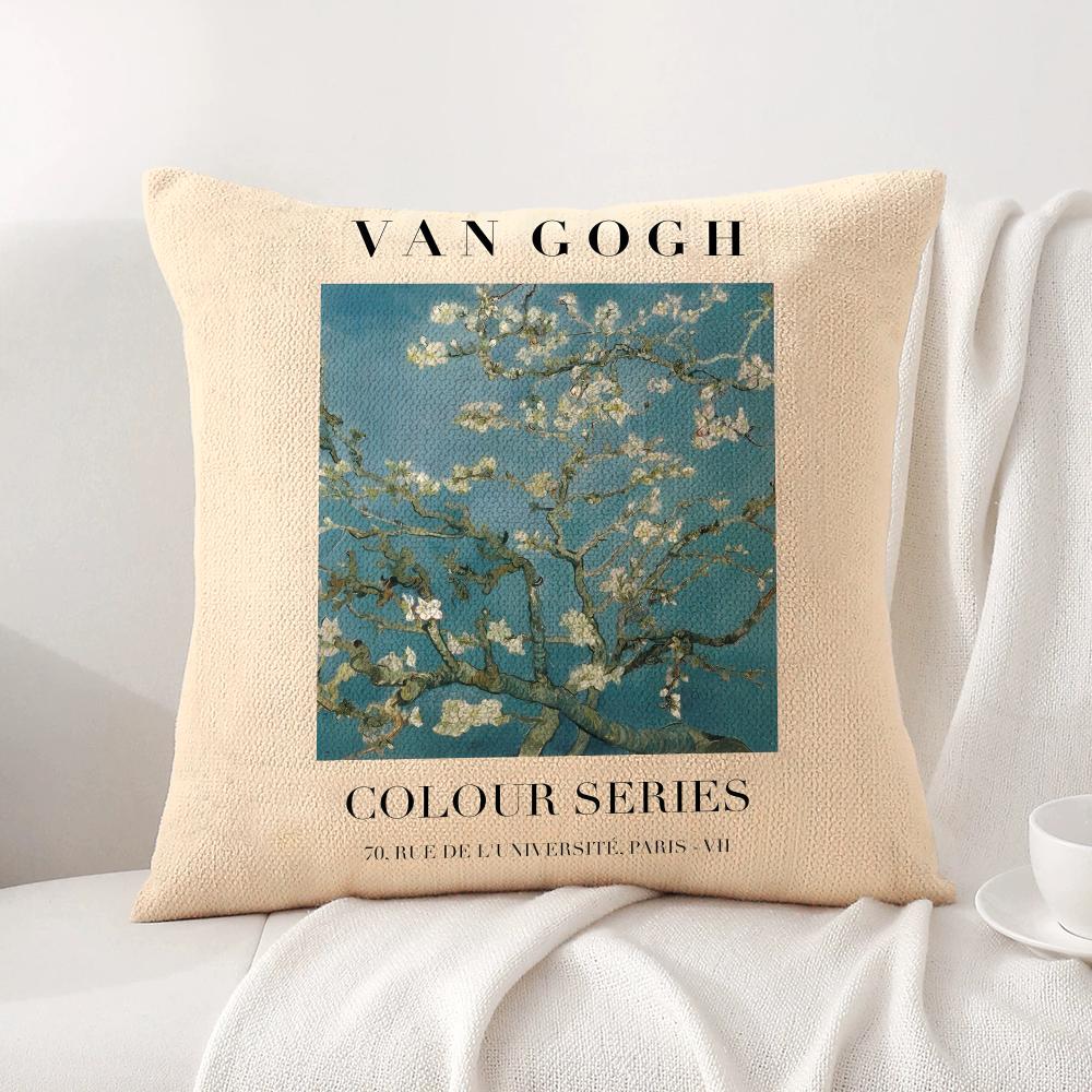Van GGogh Art Cushion Cover Natural Linen Organic Fabric DoubleSided Printing Sofa Home Decor Breathable Bed Pillow