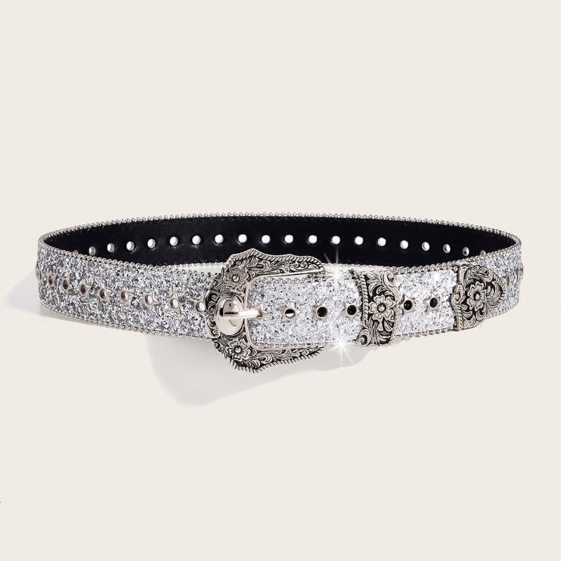 Black Subculture Women's Belt | American Retro Ins Style Star Sparkly Decor, Fashionable Accessory for Dresses & Pants