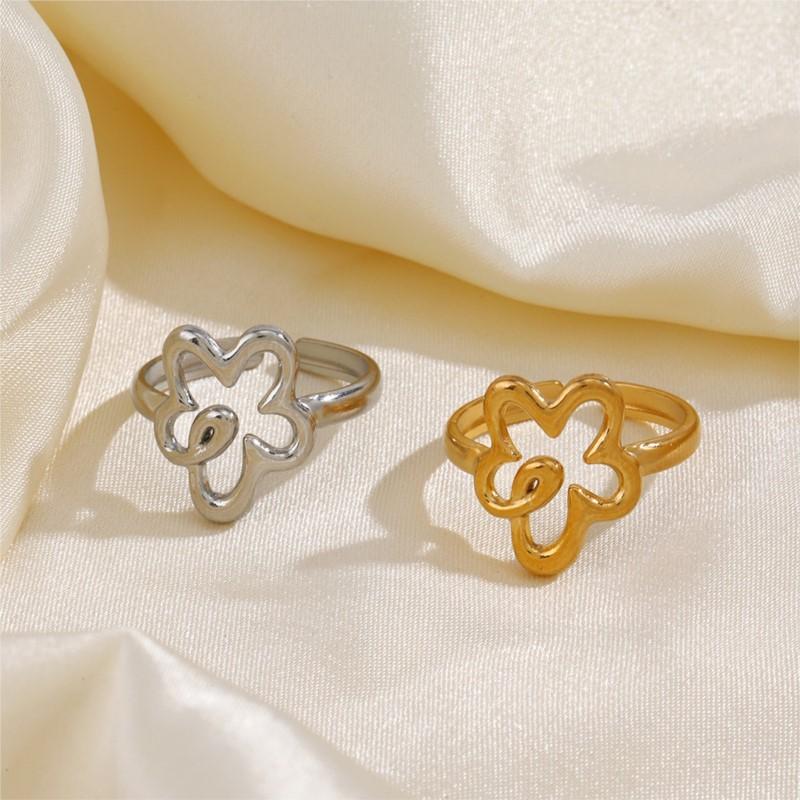 Stainless Steel Hollow Flower Open Ring For Women Trendy Simple Adjustable Ring Party Jewelry Acceessory Gift