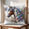 Watercolor Horse Floral Cushion Cover Natural Linen Organic Fabric DoubleSided Printing Couch Pillow Covers Home Decor