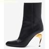 Botas Cortas de Tacón Alto Stiletto Estilo Metálico Extraño 2025 Nuevas Botas de Punta Hasta la Pantorrilla Cremallera Lateral Botas Negras para Mujer