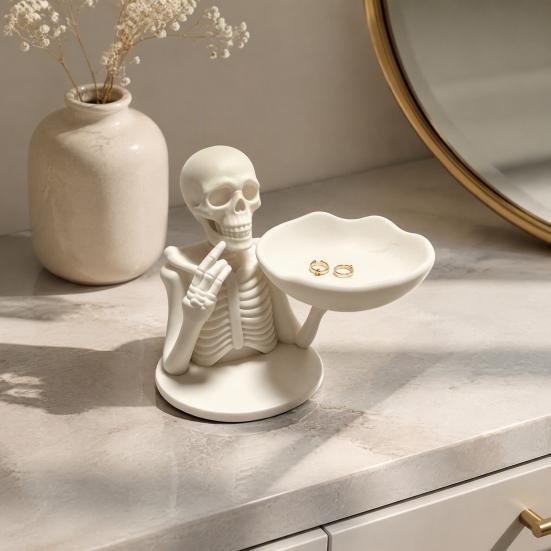 Skeleton Jewelry Tray Halloween Storage Tray, 3D Printed Spooky Skull Holder, Display Stand for Gothic Desktop Ring Organizer Entryway, Vanity
