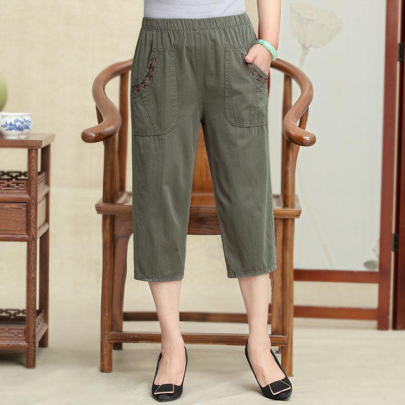 

High-Waist Seven-Point Pants for Middle-Aged Women Summer Outdoor Loose Mom s Casual Thin Trousers 4XL