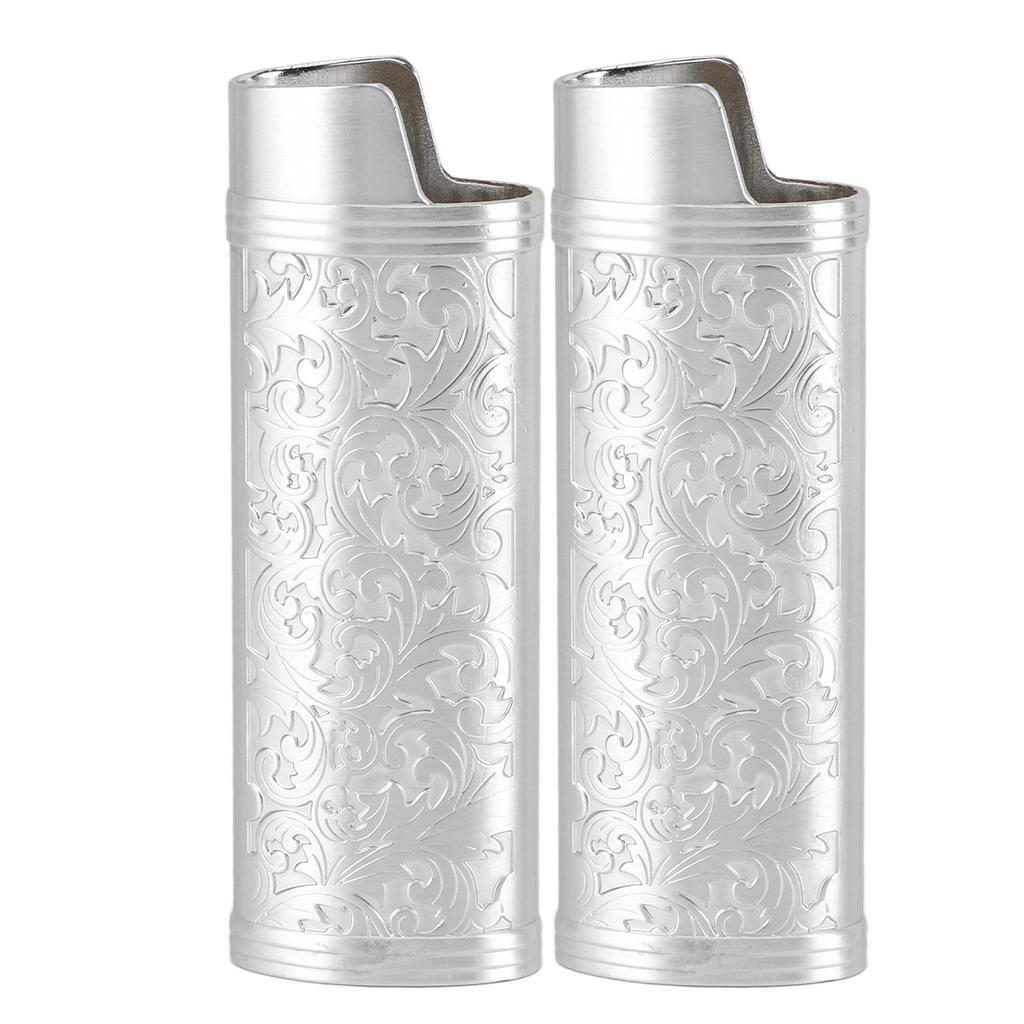 2 Pcs Lighter Case Zinc Alloy Vintage Floral Stamped Classical Elegant Lighter Sleeve Cover Gold