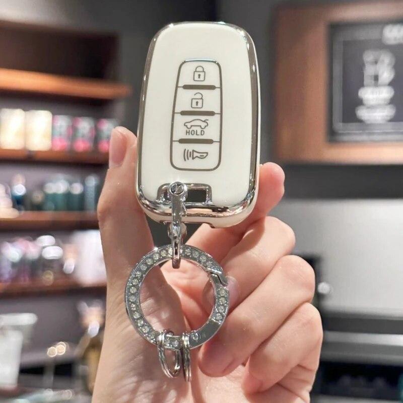 

Чехол для брелока с блестящим ремешком для ключей для Kia Soul Forte Optima Sportage Rio для Hyundai Azera Sonata Veloster Tuscan