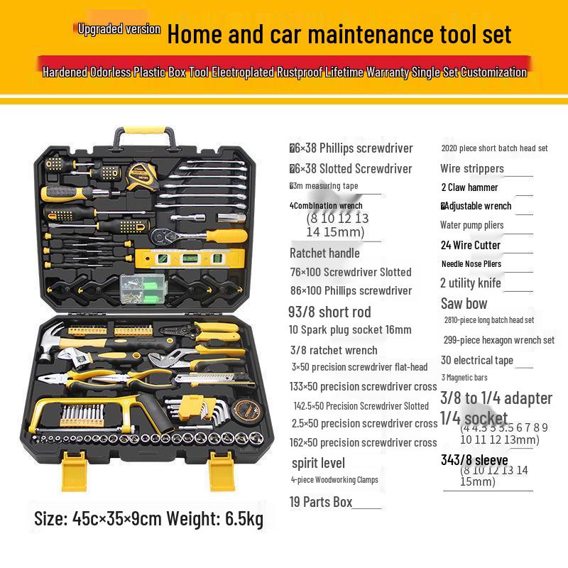 Zestaw narzędzi Rede Home: Rodzinny Zestaw Naprawczy ze Śrubokrętami, Młotkiem, Kluczami i Elementami Złącznymi.