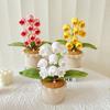 Yousheng Crocheted Potted Bell Flower Decoration Handmade Knitting Floral Ornament Artificial Hand Woven Flower Home Office Table Centerpiece