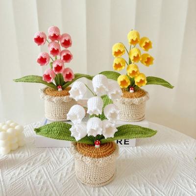 Decoración de Flor de Campana en Maceta Tejida a Crochet Yousheng Adorno Floral de Tejido Hecho a Mano Flor Artificial Tejida a Mano Centro de Mesa para el Hogar y la Oficina