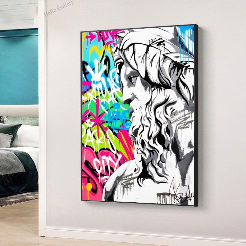 Pop Street Ölgemälde Zeus Graffiti Poster Wandkunst Home Dekoration Gemälde Wohnzimmer Moderne Ausgabe