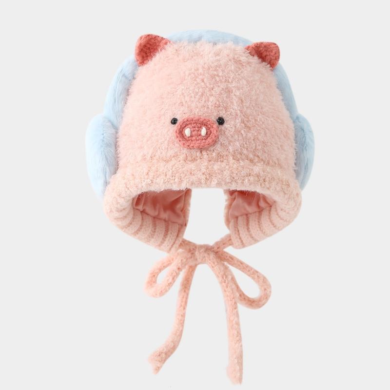 

Cute Animal Thicken Warm Ear Protection Cap Kids Lacing Hat Outdoor Cold-proof Toddler Winter Knitted Plush Earmuffs Beanie розовый