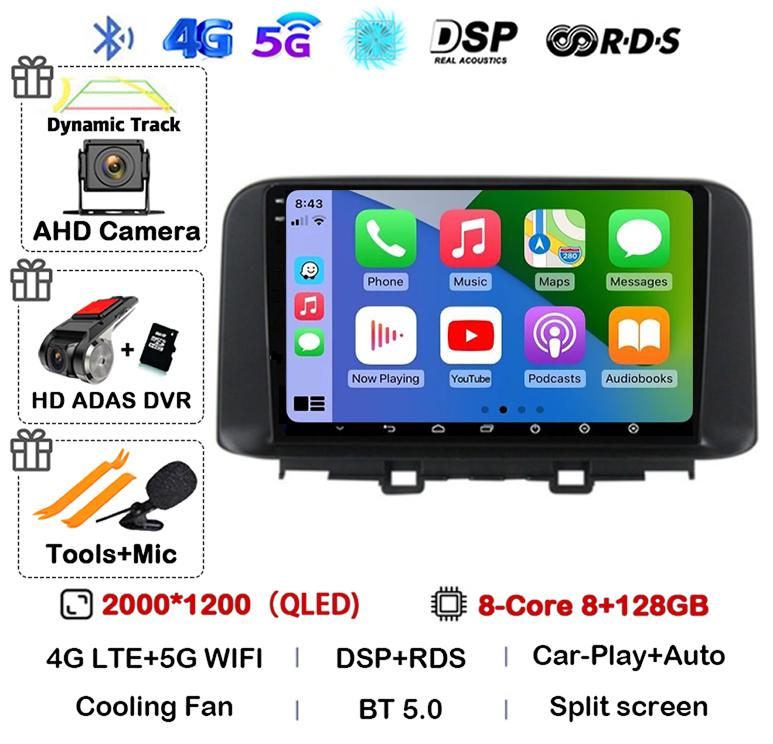 Android 14 Carplay Auto Car Radio Stereo For Hyundai Encino Kona 2018 2019 2020 2021 2022 GPS Multimedia Video Autoradio Player