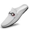 Fashion Summer Breathable Shoes Men Fashion Genuine Leather Half Shoes Slip On Moccasins Casual Italian Style Luxury Brand Half Loafers