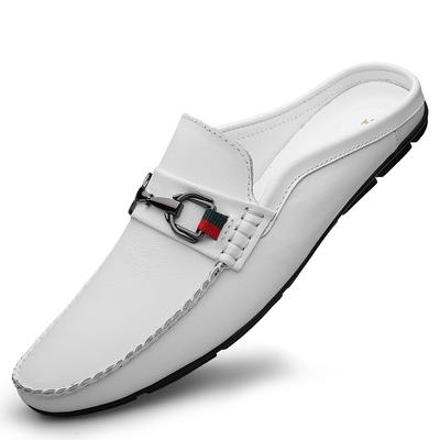 Mode Herren Echtleder Mules aus erster Schicht Rindsleder Männlich Sommer Mode Lässig Atmungsaktiv Bequem Sandalen Offene Ferse Niedriger Absatz Slipper
