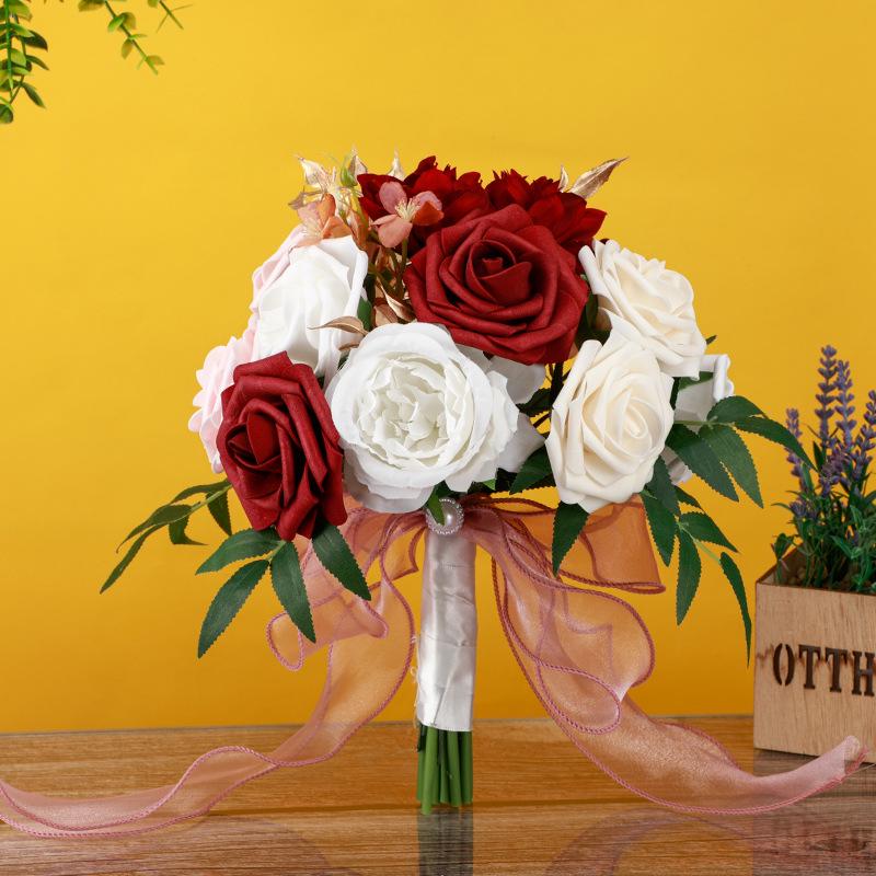 Two-Tone Forest Style Artificial Rose Bridal Bouquet