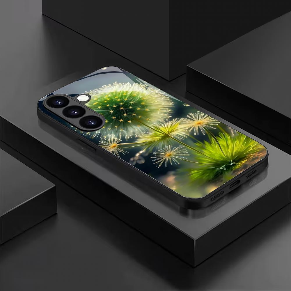 Löwenzahn gehärtetes Glas Handyhülle geeignet für Samsung Galaxy S26 S25 S24 S23 S22 S20 FE/Ultra/Plus Anti-Drop Rückabdeckung