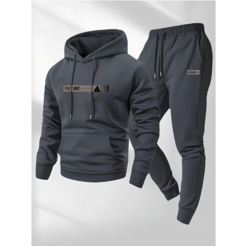 Mens Womens Casual Hooded Sweatshirt Set With Drawstring Pants Winter Warm Fleece Lined Tracksuit