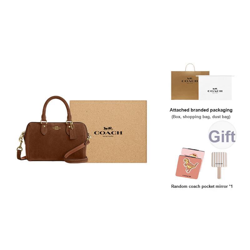 Coach Rowan 18 Classic Logo Print Suede Shoulder Crossbody Handbag Small Women Handbag Warm-Brown CEQ65-IMWBR