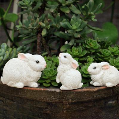 3x Figurines Collectible Sculptures Animal Figures Miniature Rabbit Statue for Desk Home Cabinet