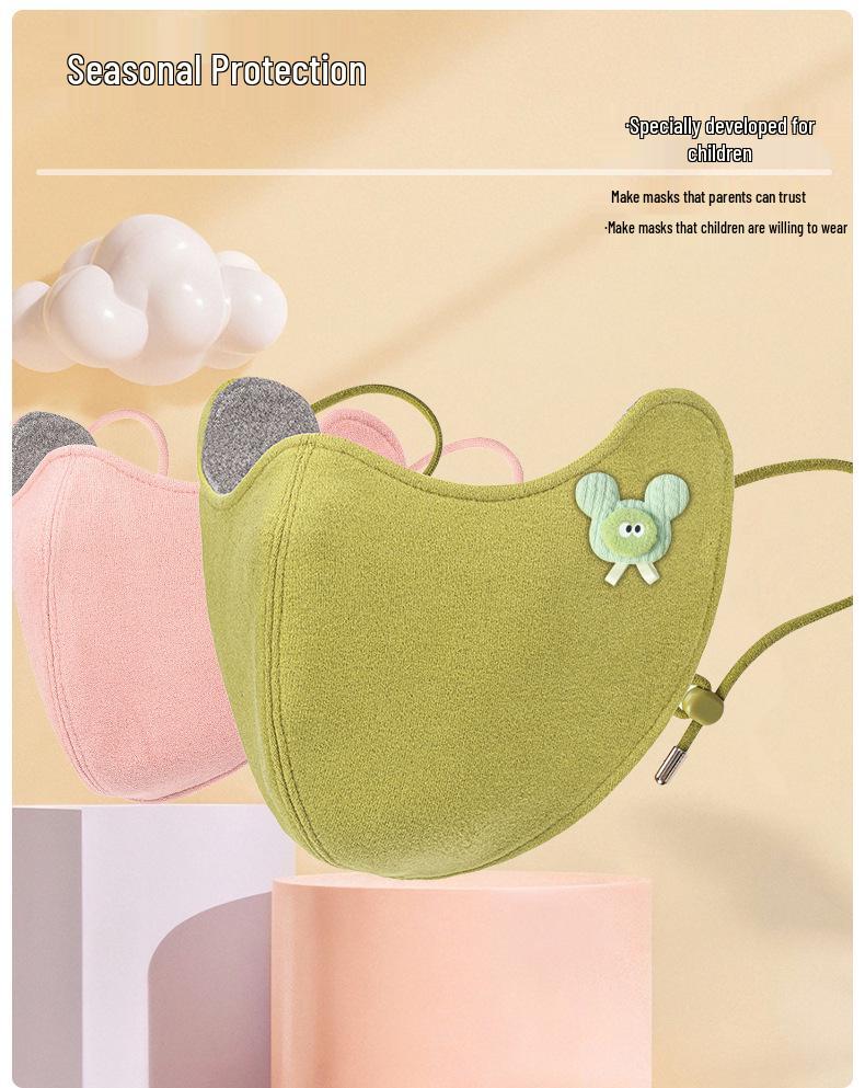 Cozy Australian Wool 3D Kids' Winter Mask - Cartoon Design, Thick & Breathable with Eye Corner Protection