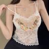Summer Women Sweet Sequined Butterfly Embroidery Lace Spaghetti Strap Sleeveless Vest Tops for Girls