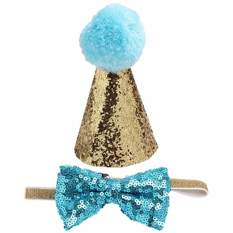 Pet Festival Set Sparkling Pink Hat Bow Collar Party Theme Decoration Props Cute Pet Birthday Dress Up