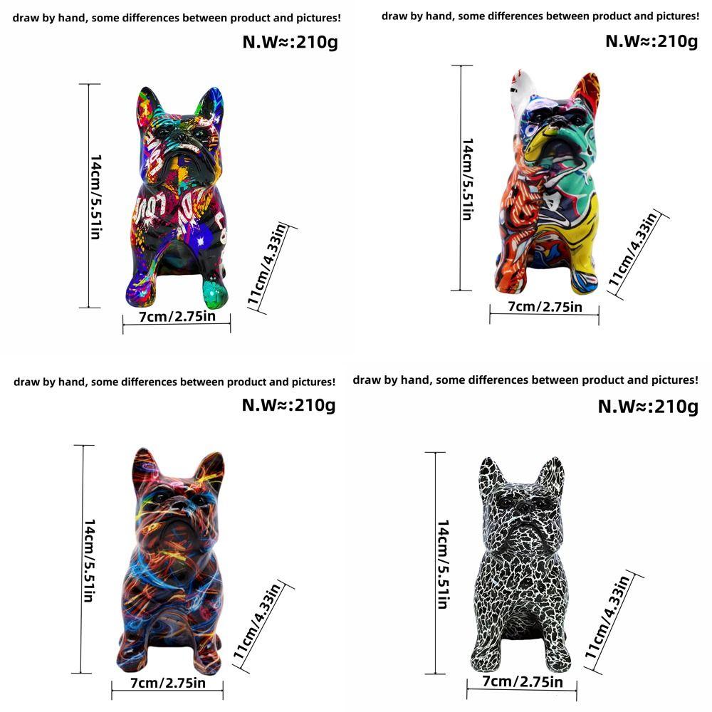 Kawaii Painted Bulldog Statue Cartoon Colorful Dog Statue Graffiti French Bulldog Statue  Children