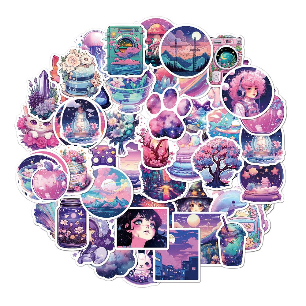 10/30/50PCS Fantasy Purple Cute Cartoon Stickers Aesthetic DIY Laptop Luggage Skateboard Graffiti Decals Fun for Kids Toys Gift